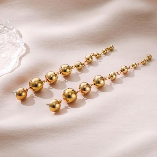 Yousheng 1 Pair Punk Style Metal Round Beads Dangle Earrings Hip Hop Style Multi Beads Round Long Drop Earrings Jewelry Gift