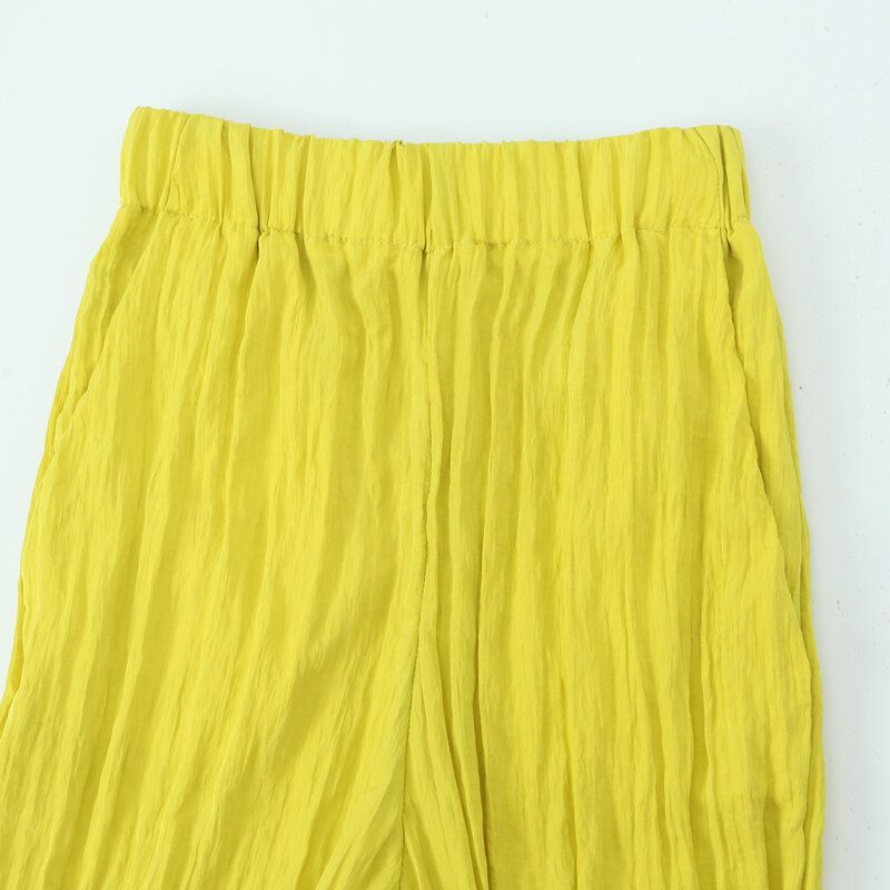 Fashion Style 2024 Summer New Women's Clothing Slim Looking Easiest for Match Wrinkle Effect High Waist Wide Leg Pants 8095759