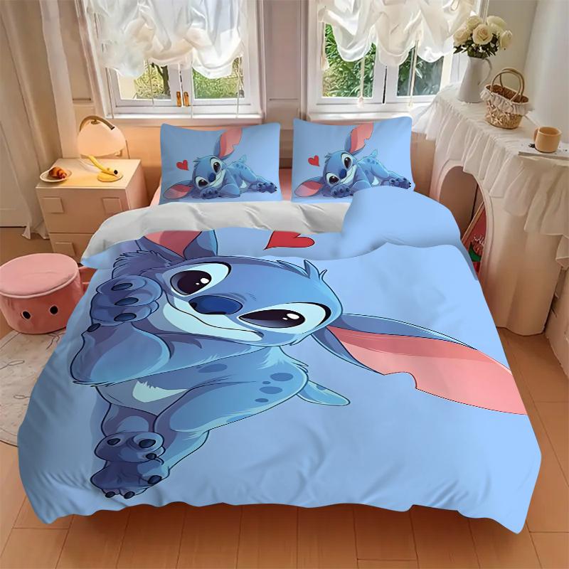 Stitch'S Playful Pose Printed 3pcs Bedding Set Soft Microfiber 1 Duvet Cover And 2 Pillowcases Home Bedroom Decor Xmas Gift K1491