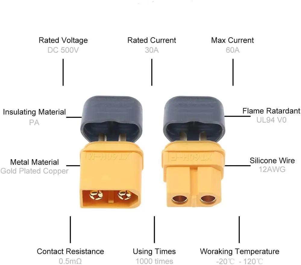 XT60H (XT60 Upgrade) Connectors, XT60H Male Female Bullet Connectors Plugs with Sheath for Lithium Battery RC Planes Car