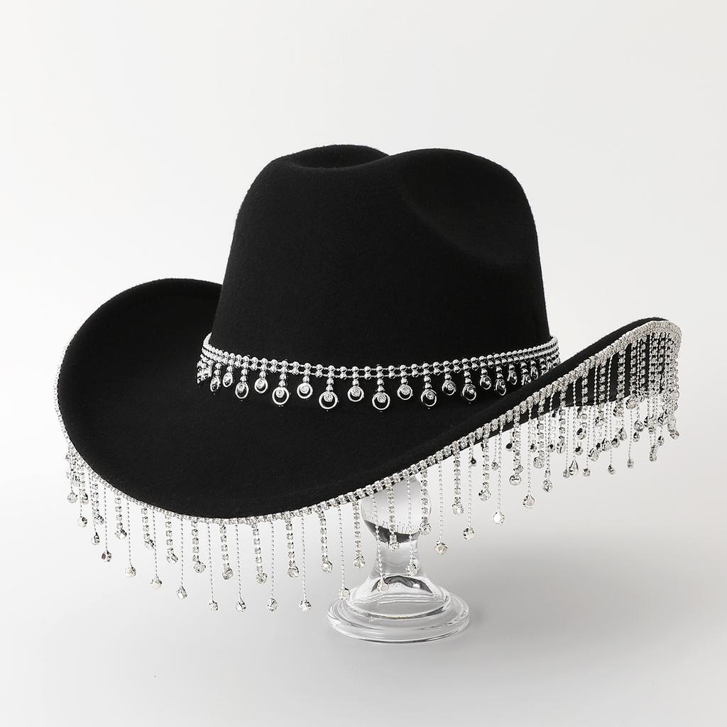 European and American rhinestone tassel water drop western cowboy top hat party holiday jazz hat