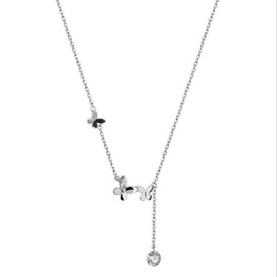Fairy Style Fashion 925 Sterling Silber Schmuck Halsband Schmetterling blinkende Kristall Blume Schlüsselbein Kette Halsketten XL118