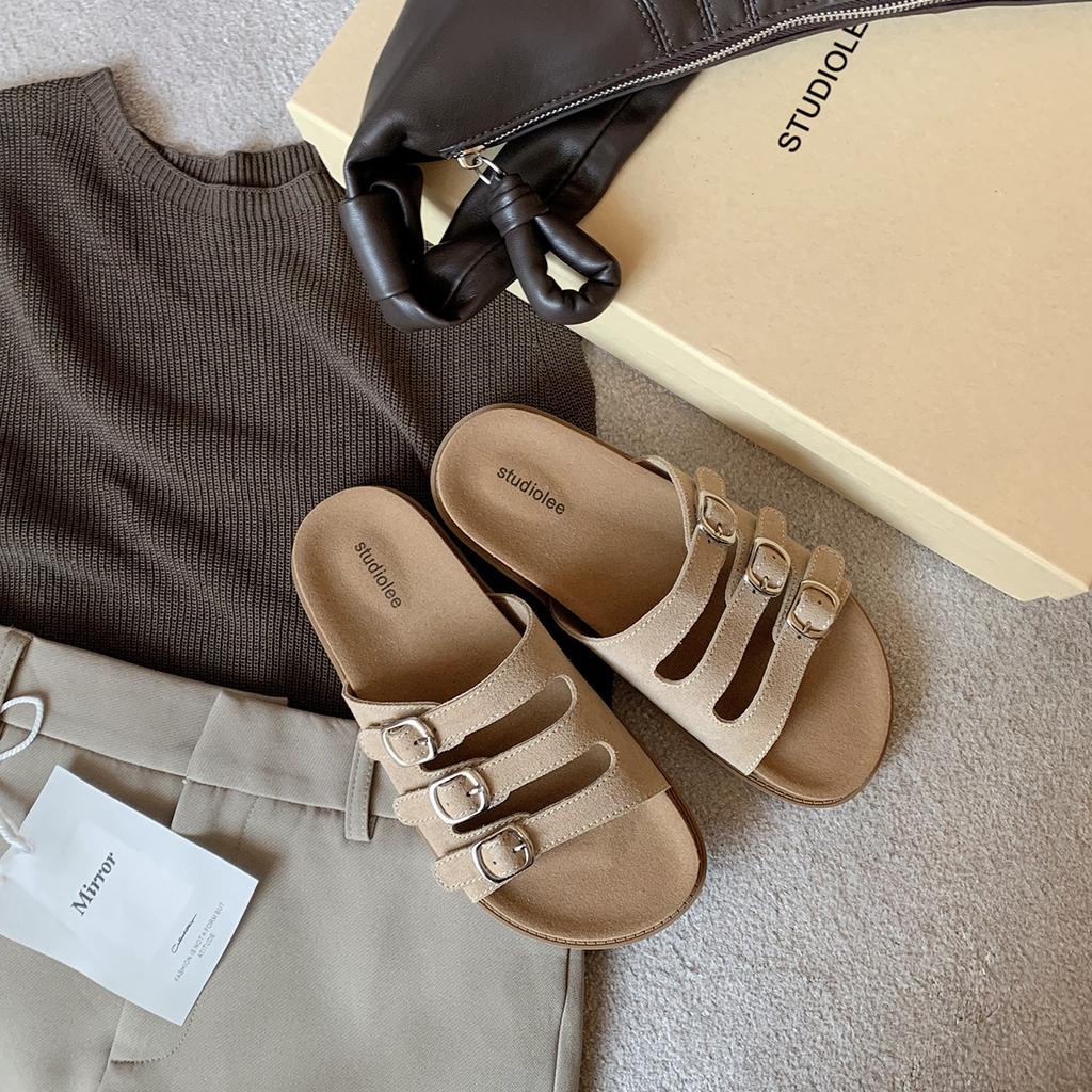 Sheepskin Grape Mother Three-breasted Slippers Women's Summer Versatile Casual Style Thick-bottomed Open-toed Birkencool Slippers