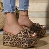 Stylish Comfortable Leopard Print Wedge Sandals - Women's Slip-On Platform Heels with Bowknot