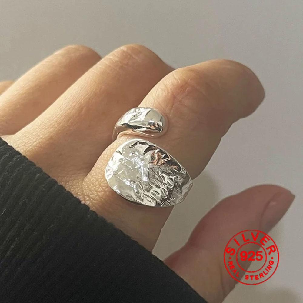 BF CLUB Anneaux Couleur Argent pour Femmes Mode Géométrique Fait Main Irrégulier Brillant Anneau Doré Fête Cadeau de Noël