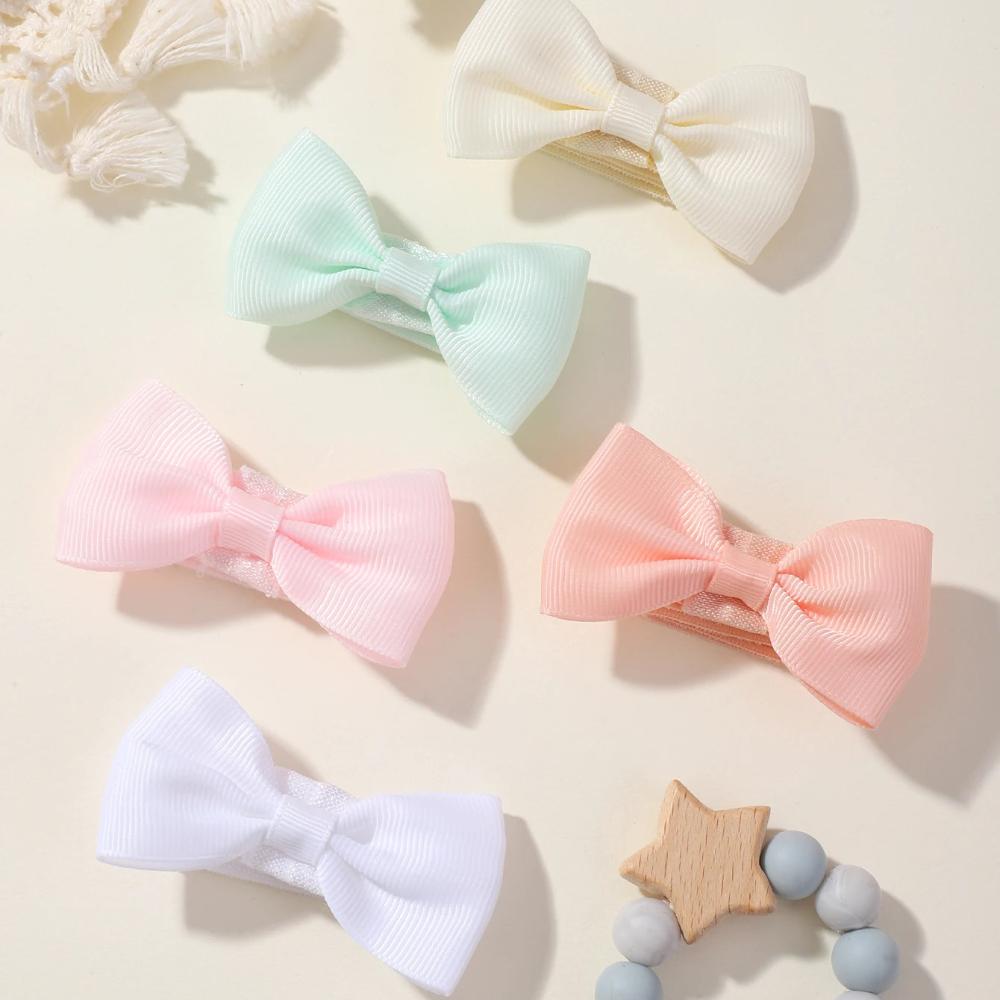 5Pcs/set Solid Color Grograin Ribbon Bowknot Headband for Girls New Headwear Elastic Hair Bands Infant Kids Hair Accessories