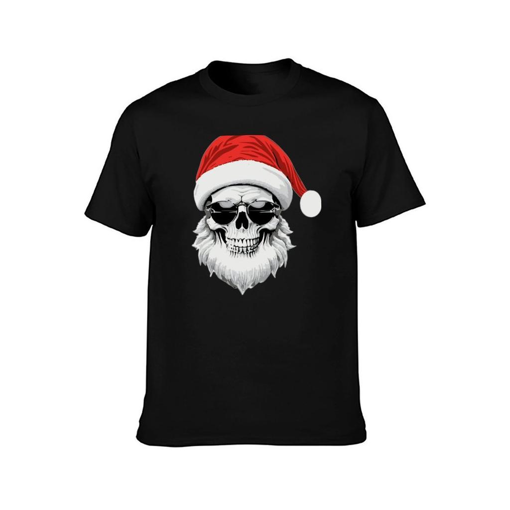 Skull Santa Clause Wearing Sunglasses TShirt Casual Loose Fit Short Sleeve TShirt