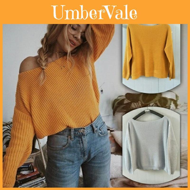 Versatile Plus Size Autumn Womens Sweaters Off The Shoulder Pullover Sweater Long Sleeve For Every Occasion