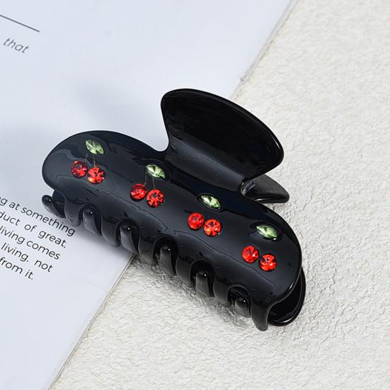 Yousheng Hair Claw Sparkling Rhinestones Inlaid Cherry Decorative Pattern Back Head Hair Clip Large Wide Tooth Design Hair Clip Versatile Hair