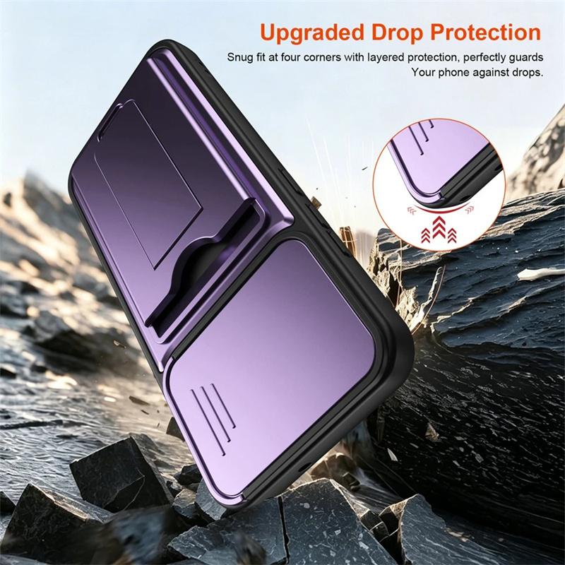 For OPPO A6 Pro A6X Case multi-layer structure, shockproof cover with bracket, card slot, lens protection