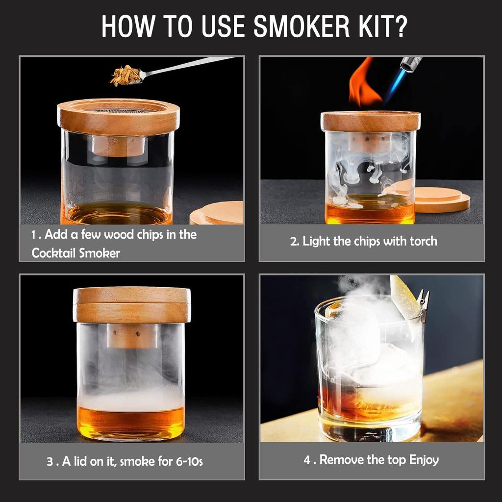 Whiskey Smoker Kit with Wood Chips-5 Flavors Old Fashioned Drink Smoker Infuser for Cocktails Birthday Bourbon Gifts Bar Kitchen
