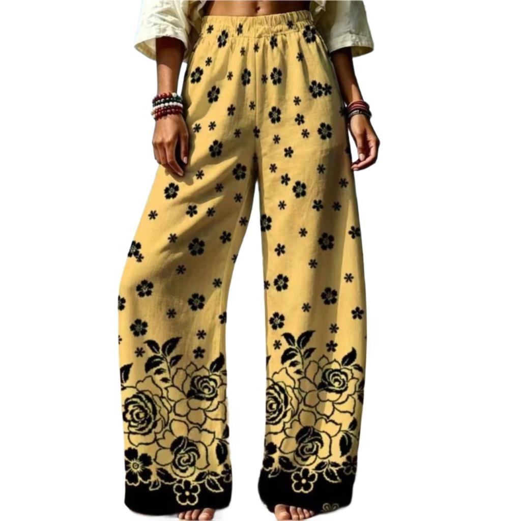 Damen Digitale Print High Waist Weite Hosen mit Punkten und Streifen, Lockerer Casual Fit