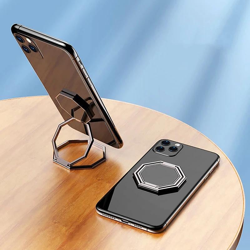 Metal Foldable Phone Holder 360 Degree Rotation Stand Double Finger Ring Round Cellphone Universal Portable Metal Kickstand
