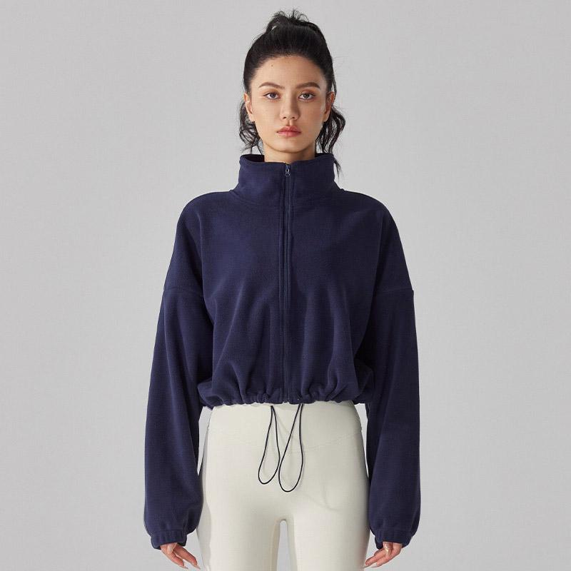 Women's Winter Full-zip Lambswool Sports Coat Stand-up Collar Loose Padded Warm Aubergine Tops