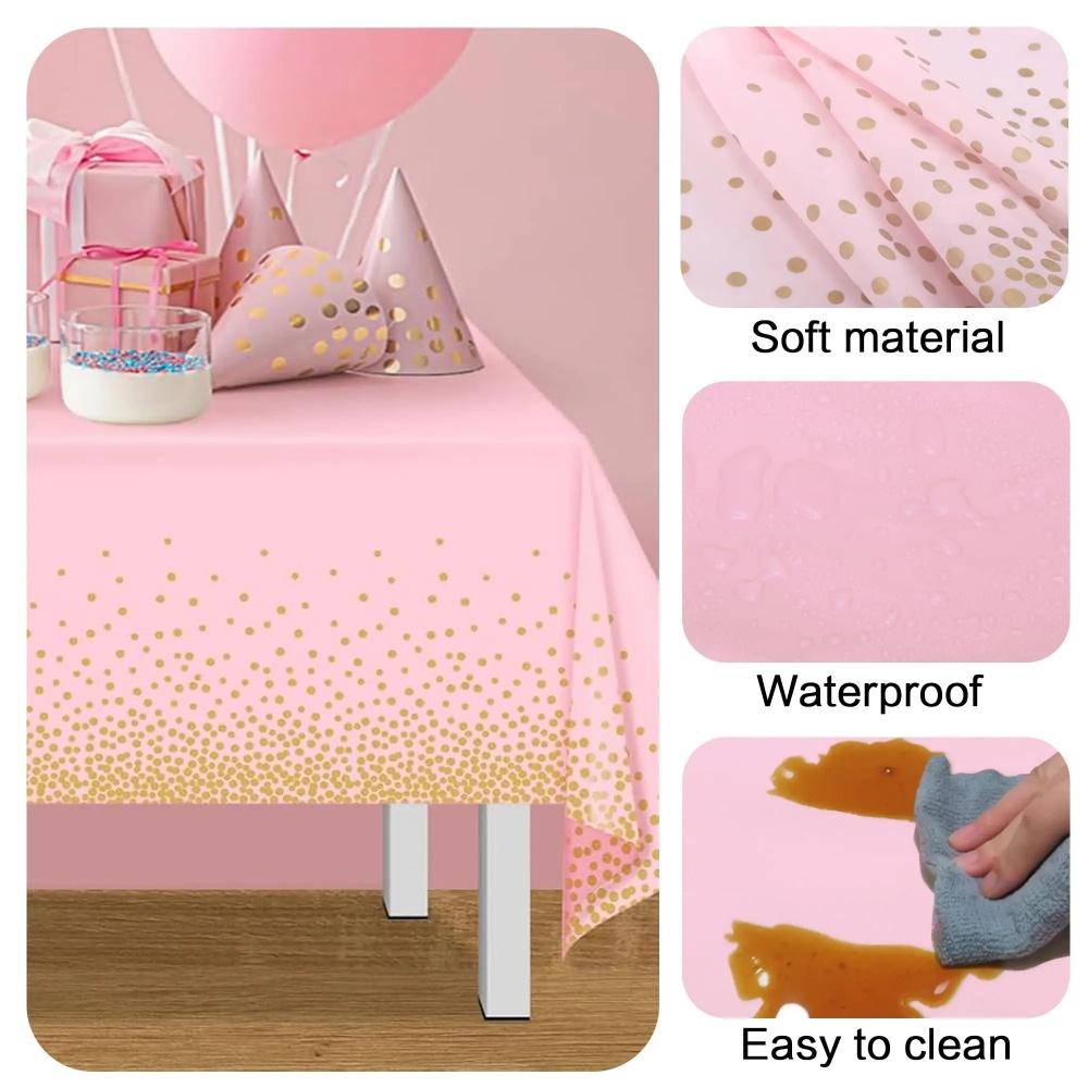 5pcs Gold Dot Printing Disposable Tablecloths, Plastic Tablecloths, White Tablecloths Suitable for Kitchen Table Camping