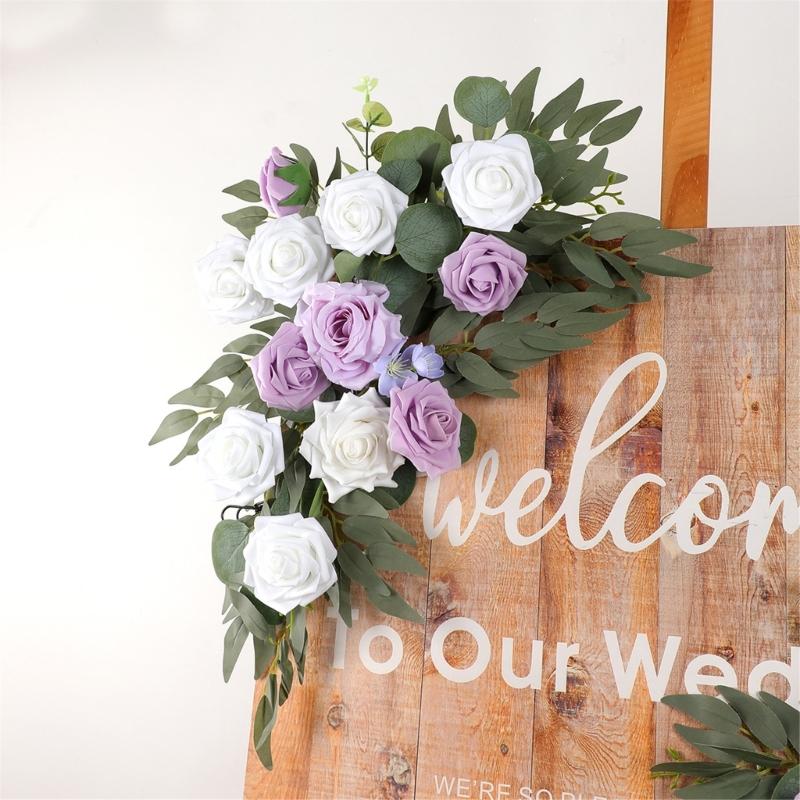 2Pcs Artificial Flower Swag for Wedding Reception Backdrops Sweetheart Table Wedding Welcome Sign Flower Decoration
