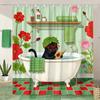 Adorable Cat Bathtub Shower Curtain Water Resistant Fabric Bathroom Ideal Whimsical Pet Lovers