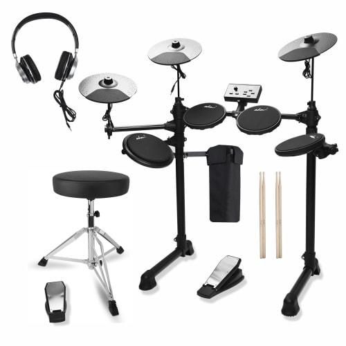 ADM Electronic Drum Set, 4 Quiet Electric Drum Mesh Pads, 180+ Sounds, Beginner's Electric Drum Kit, Includes 2 Switch Pedals, Throne, Headphones, Dru