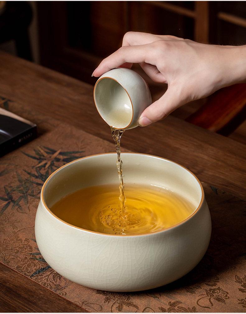 Sky Blue Ru Kiln Ceramic Brush Washer: Large Tea Wash Bowl and Gongfu Tea Set Accessory.