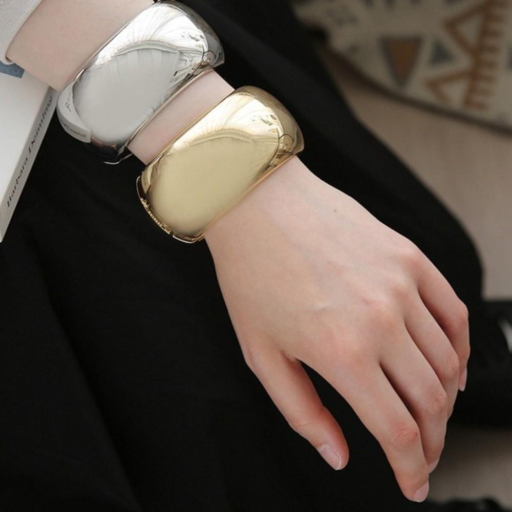 Textured Exaggerated Bracelet Geometry Wide Side Bangle Fashion Simple Metal Bracelet Party