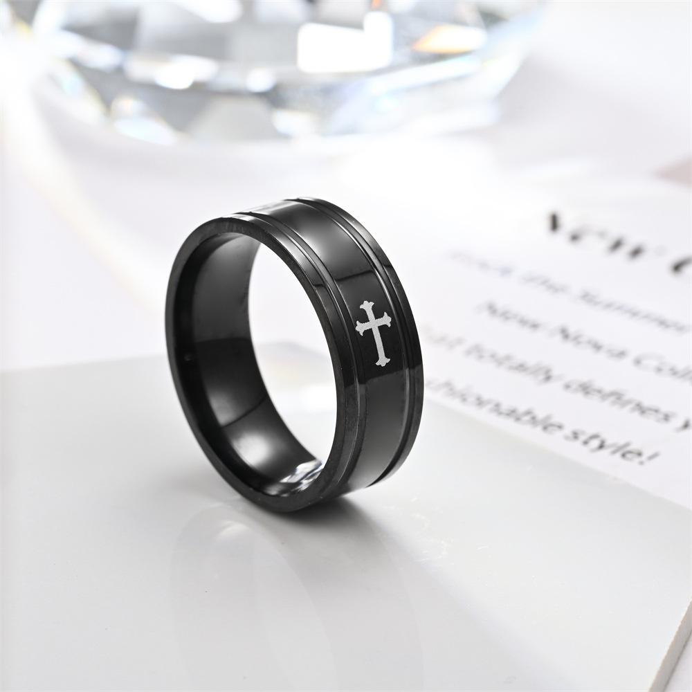 Svart metallkorsring för män kvinnor rostfritt stålring punk gotisk enkel handaccessoarer kristna smycken familjegåva