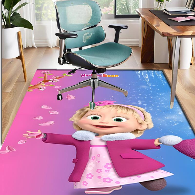 Masha and The Bear Pattern Rug, Indoor/Outdoor Mat, for Picnic, Gameroom, Bedroom, Office, Living Room, Home Decor Carpet, Birthday Gift