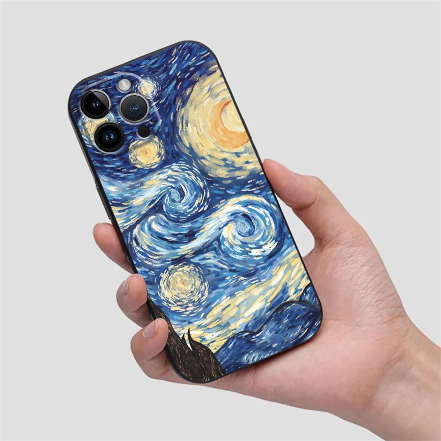 

Van Gogh Starry Sky Soft Back Phone Cover Case for iPhone 11 12 13 Mini 15 Plus 17 16 Pro Max SE X XS XR 14 7 8 17Air iPhone 15 Pro Max
