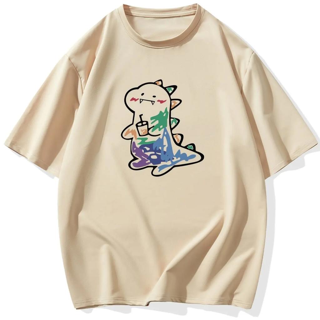 Summer Men's Cute Little Dinosaur Printed Short-sleeved T-shirt, High-quality Casual Wear, Versatile and Trendy Top