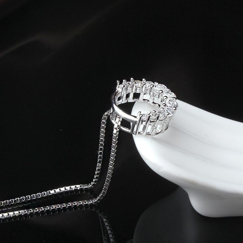 S925 Sterling Silver Round Zircon Women's Noble Pendant Necklace Set Korean Style Simple Women's Short Clavicle Necklace