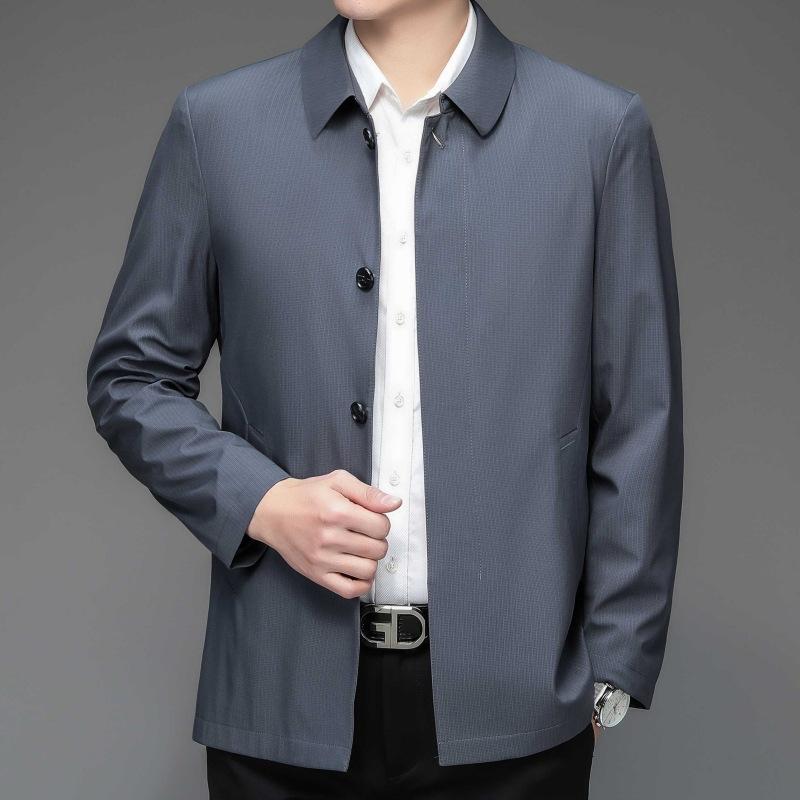 Men's Mulberry Silk Jacket Middle-aged Spring and Autumn Thin Lapel Buttoned Top Business Casual Windbreaker No-iron Jacket