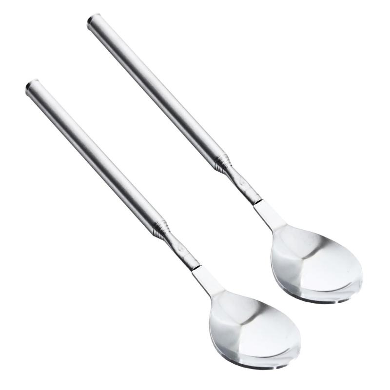 652F 2pcs Stainless Steel Adjustable Forks Spoon Telescopic Long Cutlery Dinning Utensils for BBQ Picnics and Kitchen Use