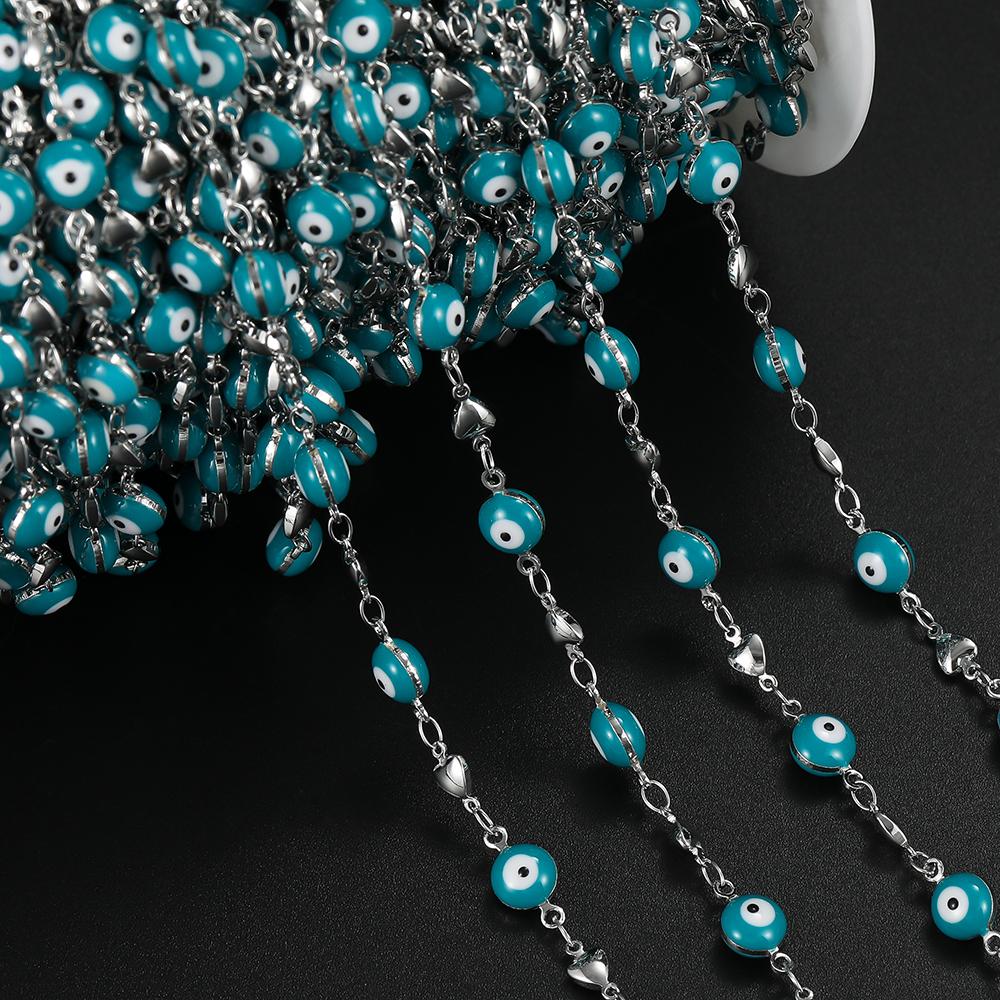 1m Copper Blue Devil's Eye With Heart Charms Chains for DIY Necklace Bracelet Waist Chain Crafts Jewelry Making Chains