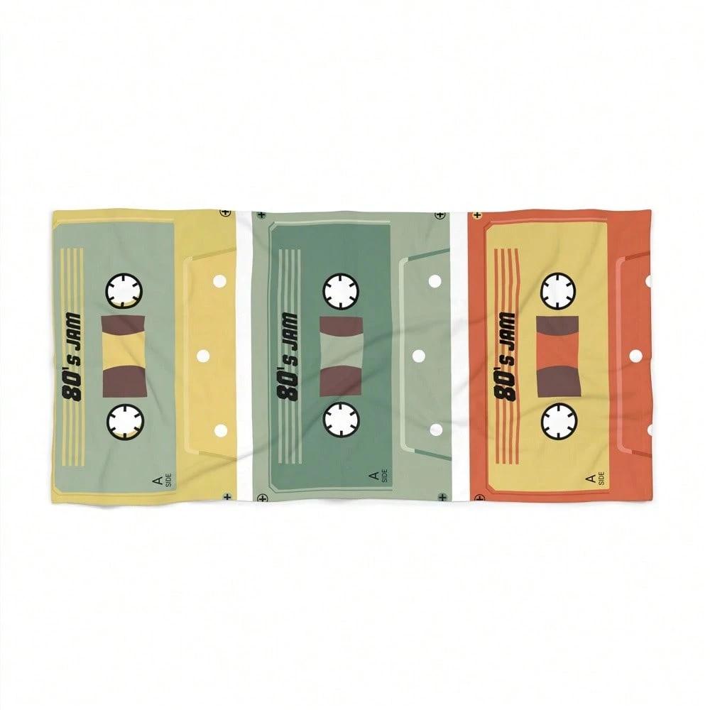 

1PC Retro Cassette Tape Beach Towel Polyester Quick Dry Travel Towel Unisex Lightweight Soft for Swimming Camping Surfing Beach W40*H60(CM)