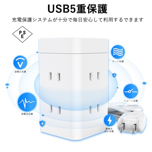 KOMIA Power Strip Tower with 6 AC Outlets, 2 USB-A Ports, and 1 USB-C Port, 1m Extension Cord for Type-C Power Strips, Multi-Tap, and Lightning Protec