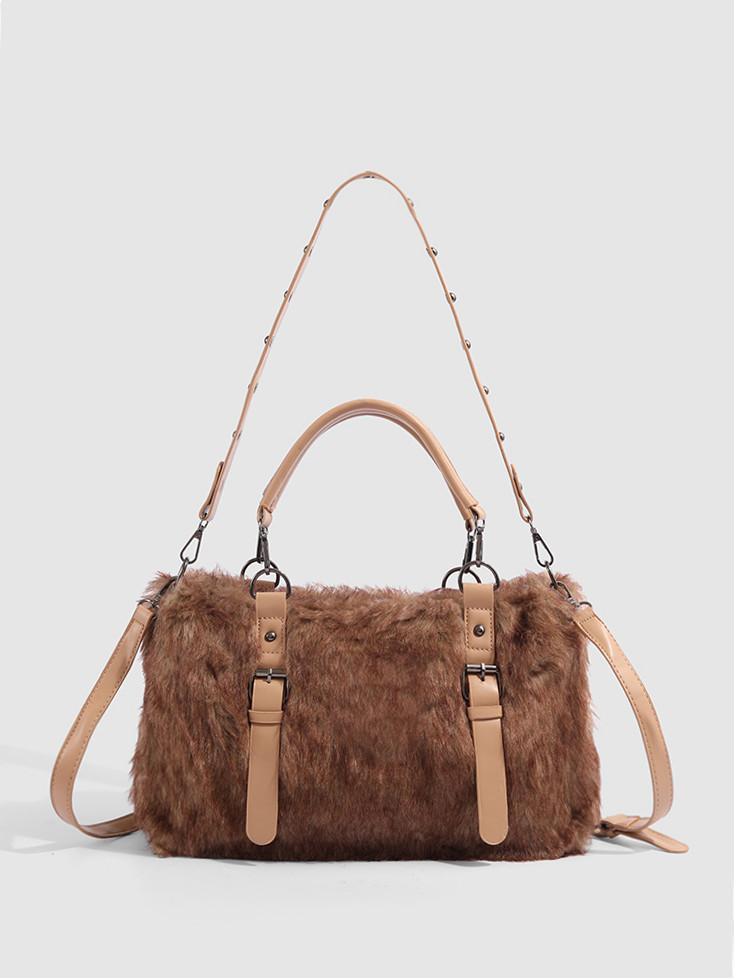 

Autumn and Winter Wool Bag 2025 New Light Luxury Fashion Handheld Tote Bag Large Capacity Commuting Versatile One-Shoulder Crossbody Bag коричневый