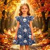 Kids Halloween Printed Dress with Sleeve Casual Party Dress for Girls