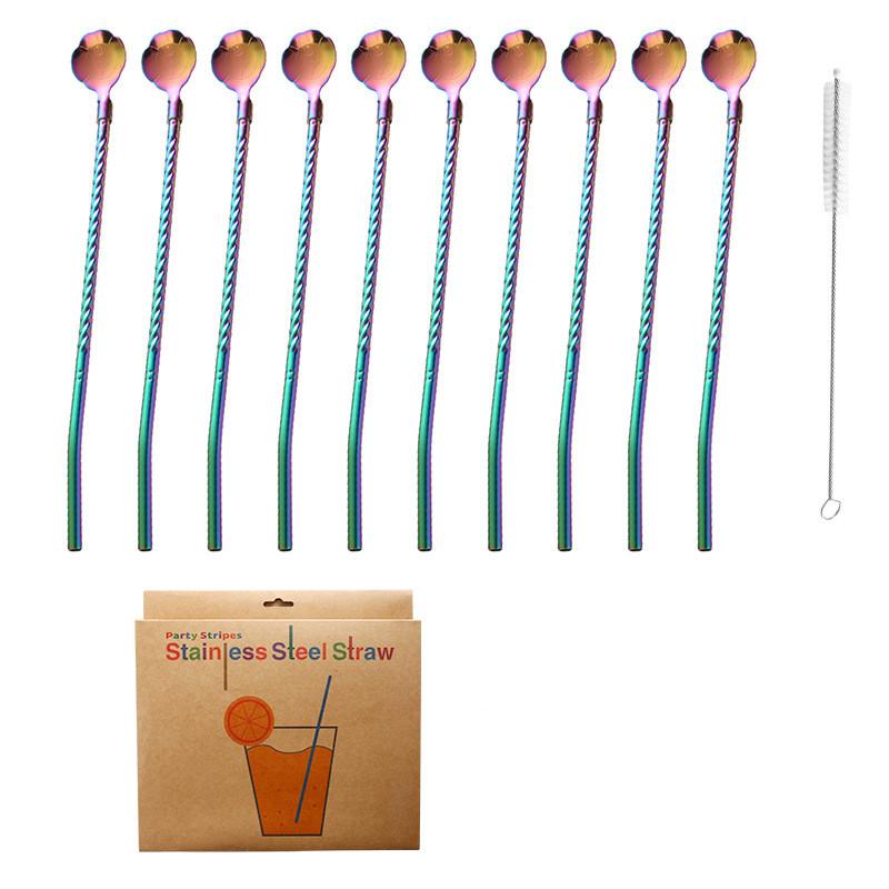 5pcs 10pcs Stainless Seel Flower Straw Spoon Summer Milk Tea Stirring Yerba Mate Straws Reusable Drinking Kitchen Supplies