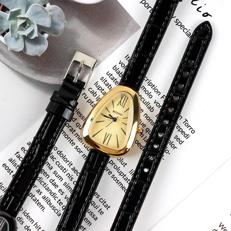 Snake Diamond Shape Quartz Women's Watches White AAA Top Leather Strap Watch Women Luxury Gold Head Design Red Fashion Watches