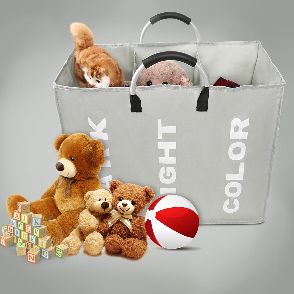 Collapsable 3-section Laundry Bag Foldable Laundry Hamper Durable Oxford Fabric Laundry Basket Clothes Sorter Portable