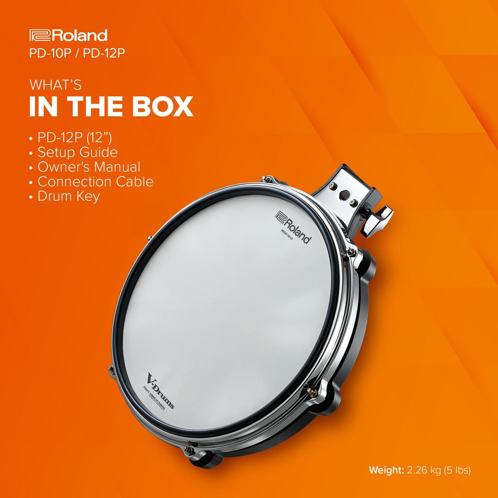 Roland Cm Premium Feel and Enhanced Playability Triple Piezo Sensor Hard Rubber Rim Improved Hoop Design Compatible with a Wide Range of Roland PD-12P