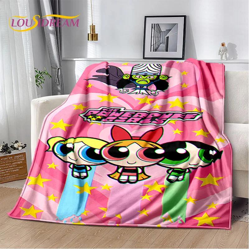 Kreskówkowy Słodki P-Powerpuff Girl Miękki Koc Flanelowy na Łóżka Sypialnia Sofa Piknik, Koc Narzuta do Przykrycia na Zewnątrz Rekreacja Drzemka Prezent