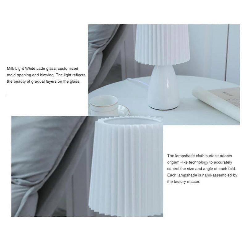 USB Retro Plissiert Nachttischlampe Schreibtisch Niedliche Schreibtischlampe für Schlafzimmer Stufenlos Dimmbar Bettlampe Deko LED Licht Weiß