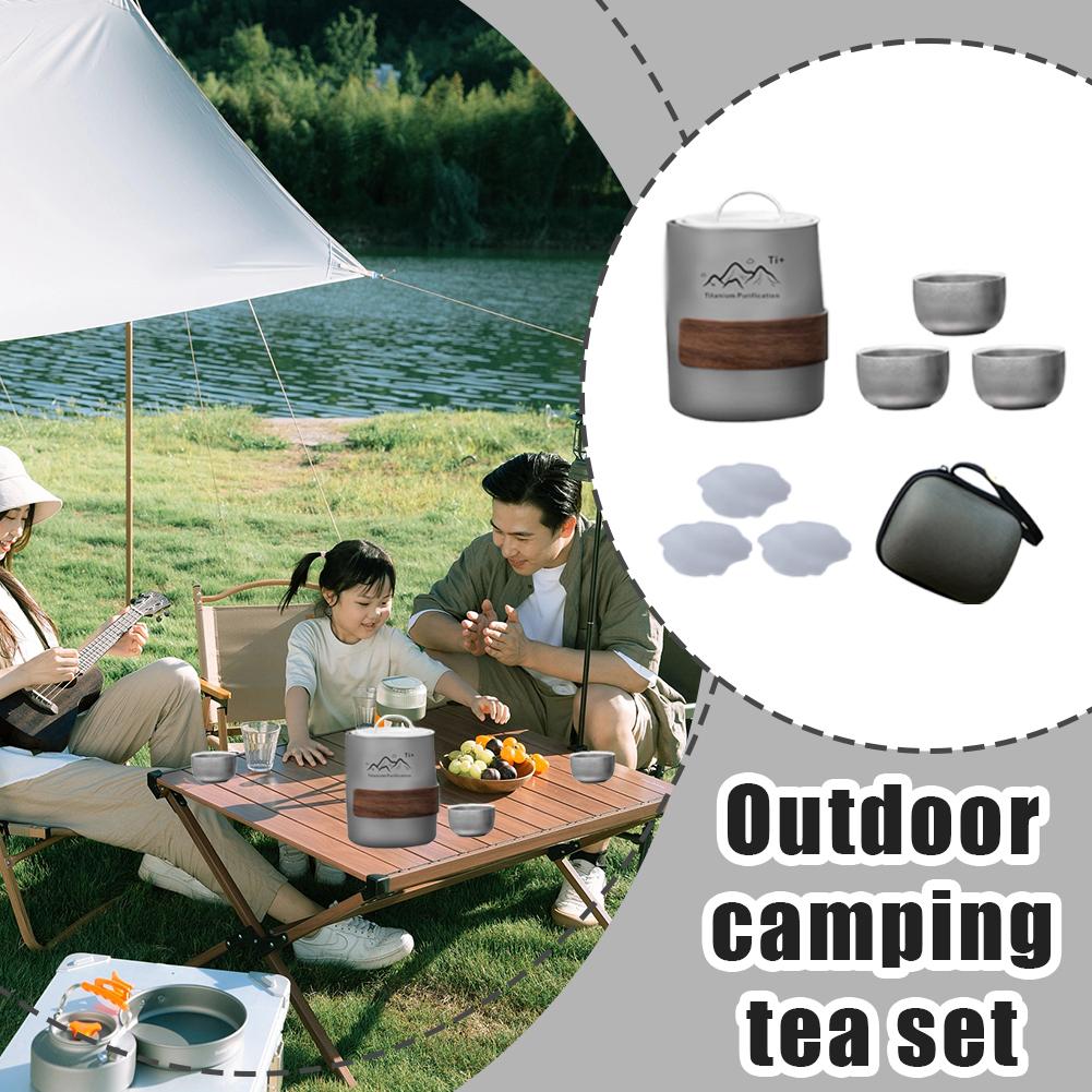 Tasse aus Titanlegierung Tragbares Reise-Teeset Outdoor-Camping Teezubereitungstasse 1 Stück Titantasse und 3 Stück Teetassen Outdoor-Geschirr