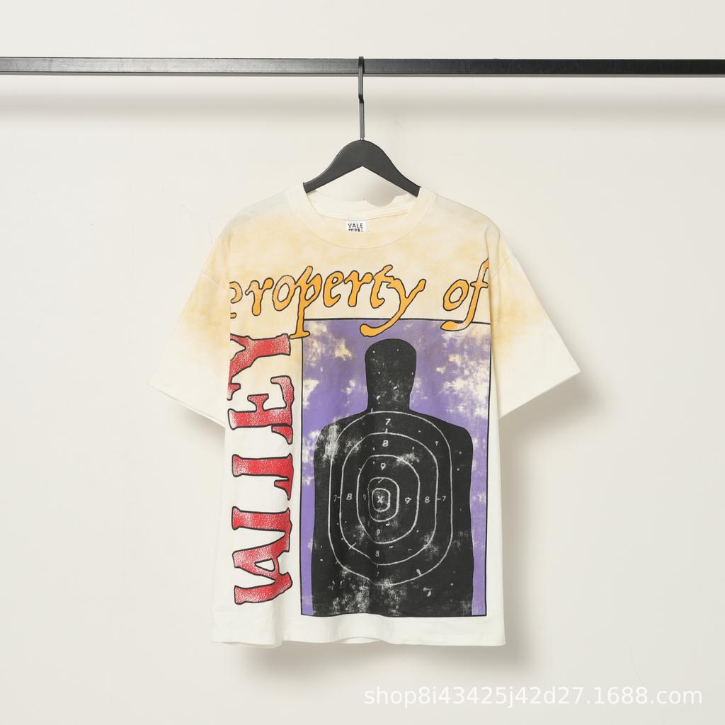 2025 Amerikanische trendige Marke Vall gewaschen alt bedrucktes kurzärmeliges Hip-Hop lockeres Streetwear-T-Shirt für Männer und Frauen