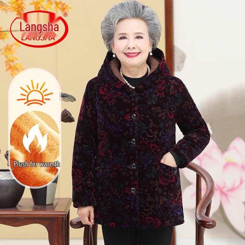 LangSha Women s Winter Fleece-Lined Padded Coat 2XL