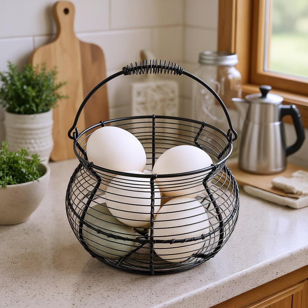 Small Egg Basket Vintage Woven Storage Stand with Handle Counter Egg Holder for Kitchen Picnic Farmhouse Harvest Easter