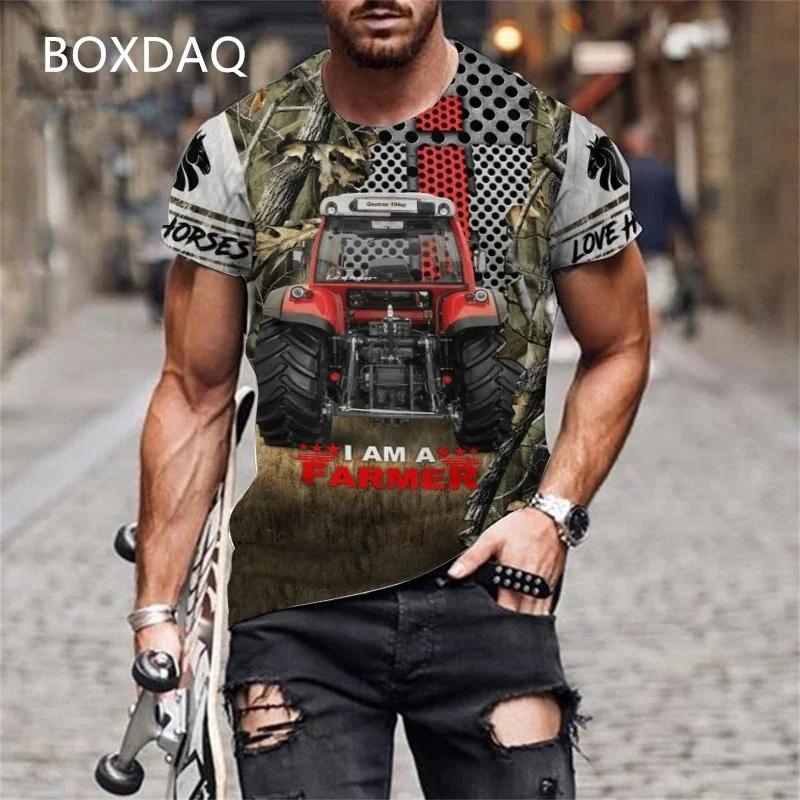 Camisetas de Tractor para Hombre Manga Corta Cuello Redondo Estampado 3D Coche Granjero Herramientas Deportes Camiseta