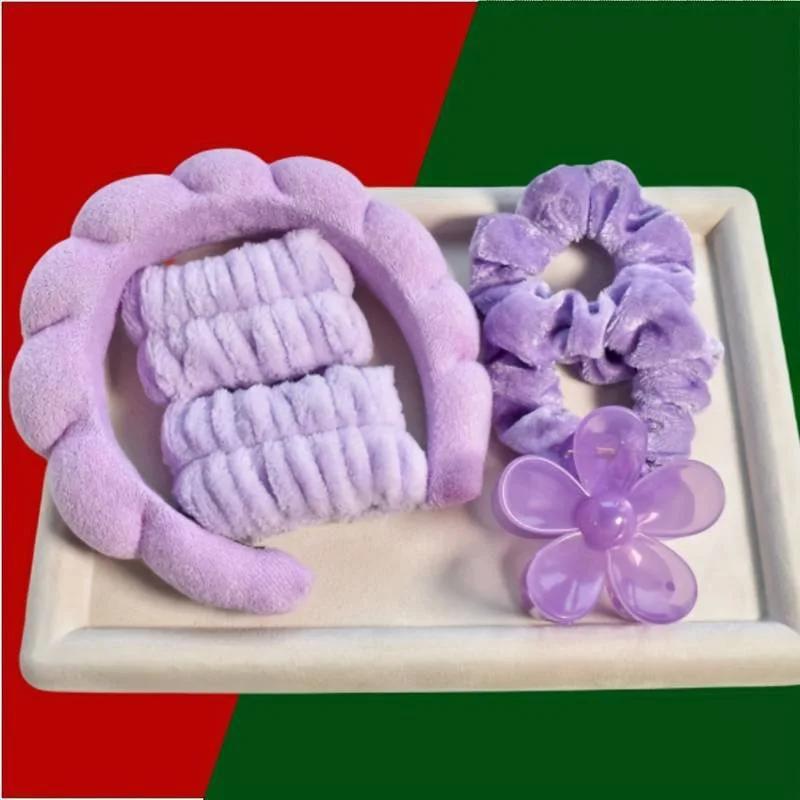 

6 шт. Модные заколки для волос с цветком, моющие напульсники, резинки для волос, пышная спа-повязка-пузырь для мытья лица, макияжа, душа, ухода за кожей