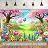 Cartoon Spring Cherry Blossom and Flower Backdrop Kids Party Photo Booth Background Banner