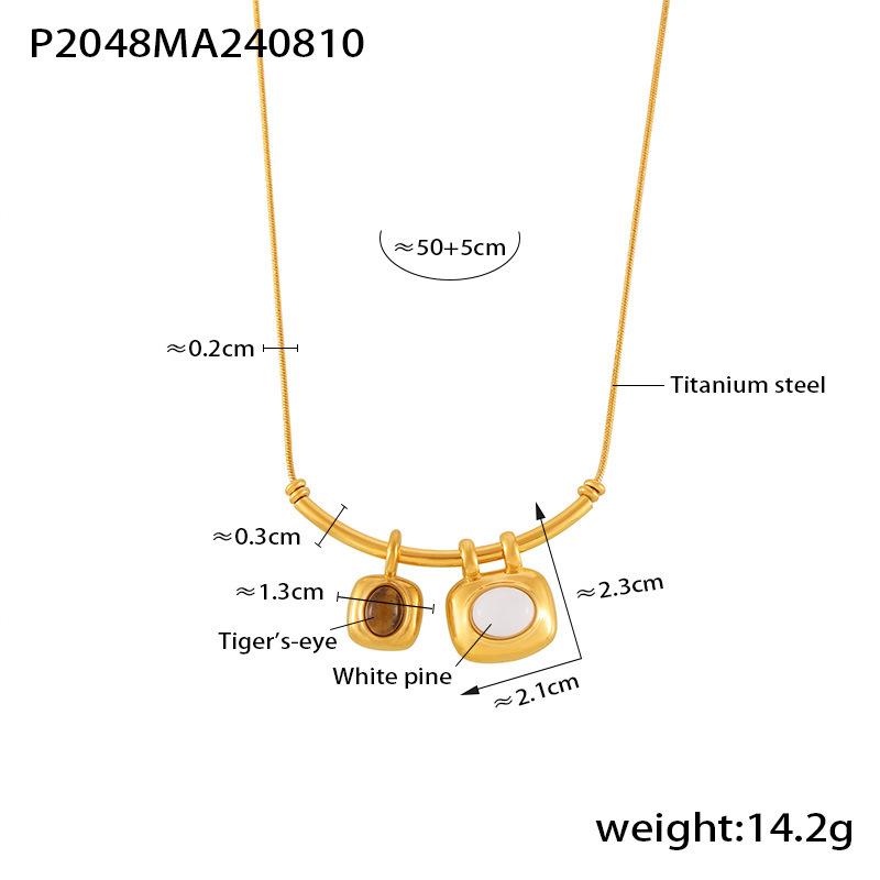 Retro Two-Color Asymmetrical Square Pendant Necklace 18K Plated Real Gold Light Luxury Minimalist Wind Titanium Steel Jewelry